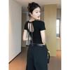 Women's Bow Tie Backless Short Sleeve Slim T-Shirt