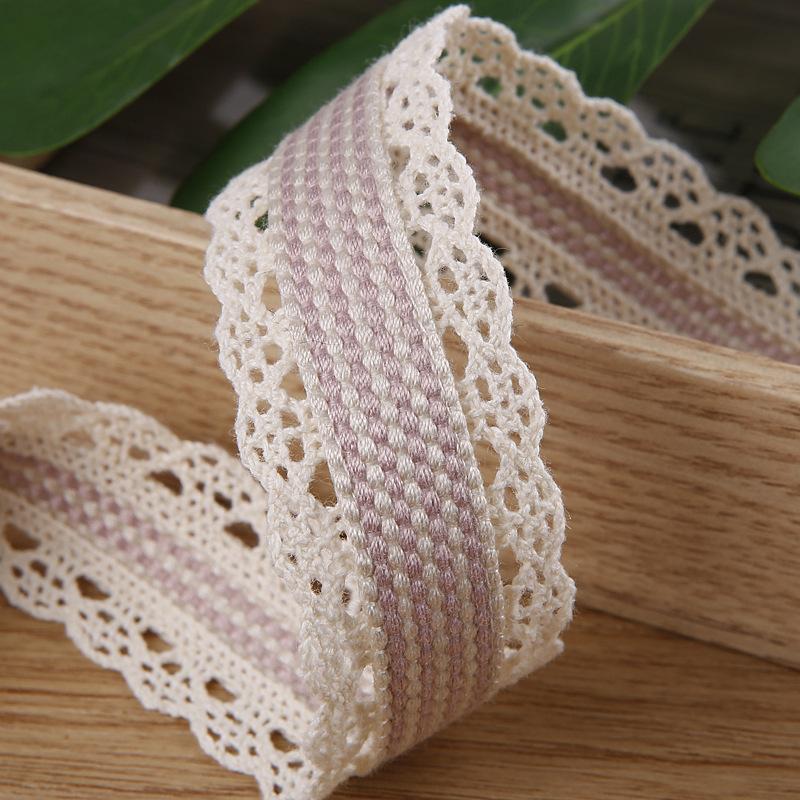 35mm width Stripe Ribbon With White Lace Edge For Hair Bow Accessories Craft Sewing Wedding Supplies Cloth Gift Flower Wrapping