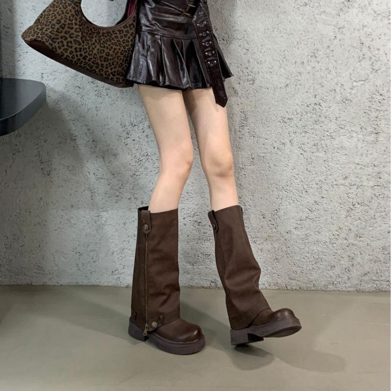 Thick heel retro trouser tube boots long boots women's 2025 autumn and winter new removable knee high boots short boots women