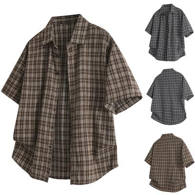 Men's Summer Short Sleeve Cotton Shirt Casual Button Shirt Tops