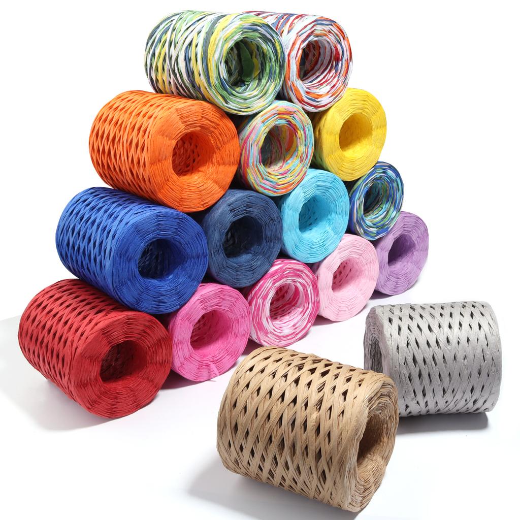 200M/roll Raffia Straw Yarn Colorful Paper Braided Rope for Handmade Craft Knitting Crocheting Threads DIY Bouquet Gift Package