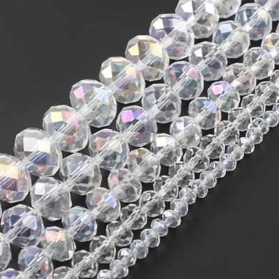 4 6 8 10 12mm Faceted AB Clear Glass Crystal Rondelle Round Spacer Loose Beads for Jewelry Making DIy Charm Necklace Accessories