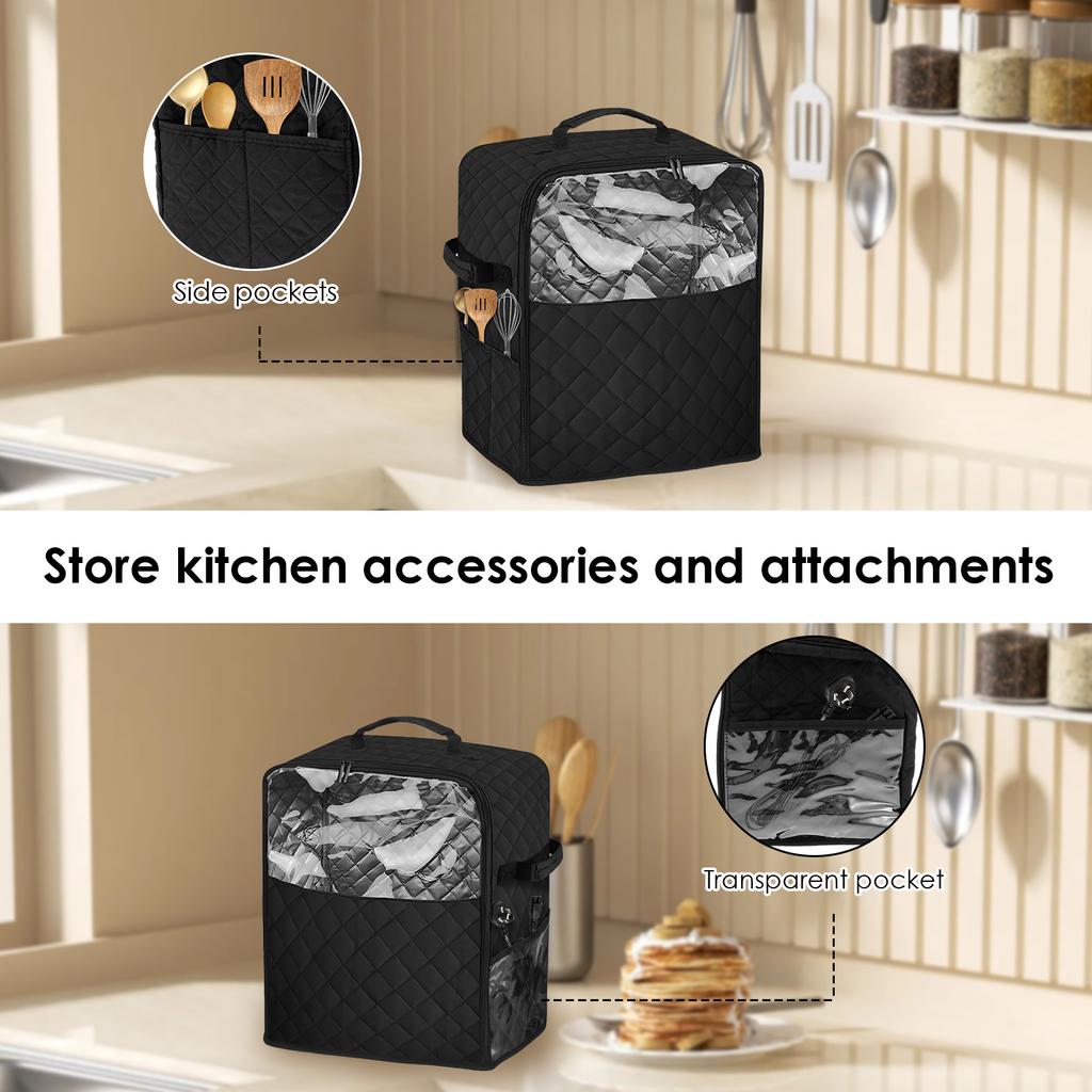 Kitchen Dust Cover Waterproof Stand Mixer Cover with Appliance Sliders Base and Storage Pockets Fit 4.5-8 Quart KitchenAid Mixer