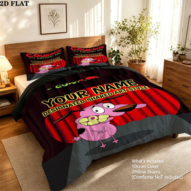 Custom the Cowardly Dog Bedding Quilt Set Quilt Cover Pillowcase Home Decoration Birthday Gift (1 * duvet cover + 2 * pillowcase, without core)