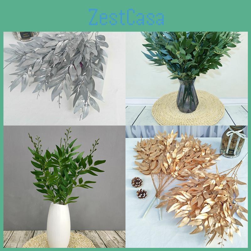 Elegant Gold Silver Green 55cm Fake Willow Leaf Eucalyptus For Home Decoration