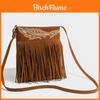 Velvet Embroidered Small Square Bag With Tassels For Casual Travel And Street Style