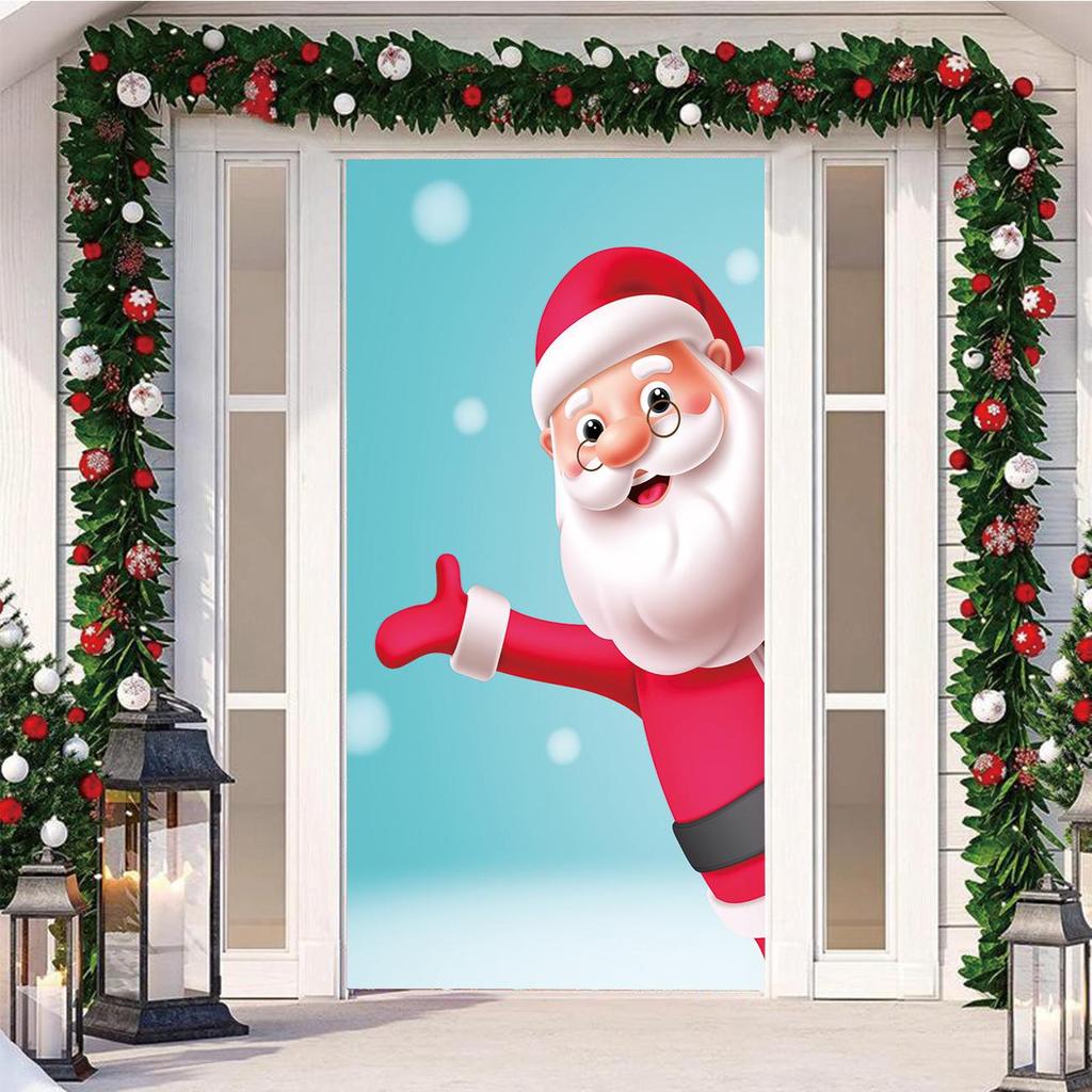 Four-Sided Stretch Christmas Door Cover - Easy Install with Festive Pattern
