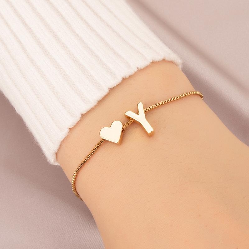 Fashion Love Heart Bracelet For Women Personality Design 26 Letters Bracelet Hand Jewelry Golden Accessory Exquisite Girl Gifts