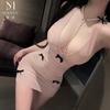 Original Erotic Underwear Pure Desire Sweet Sister Mesh Bow Nightdress Leaking Back Suspender Hip Skirt 8011