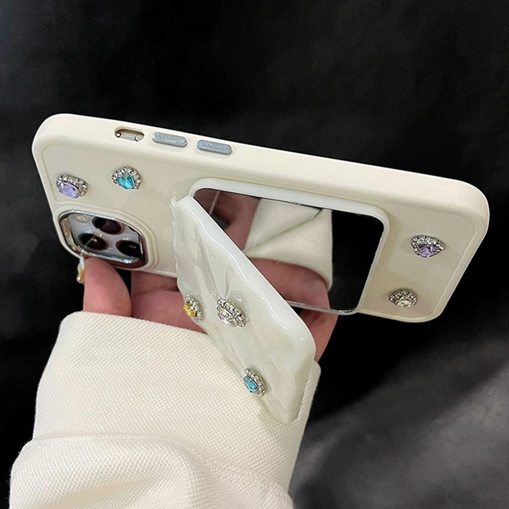 Stylish Colorful Diamond Flip Mirror Folding Phone Case For iPhone 15 14 13 12 11 Pro Max Drop Proof Cartoon Girl Phone Case