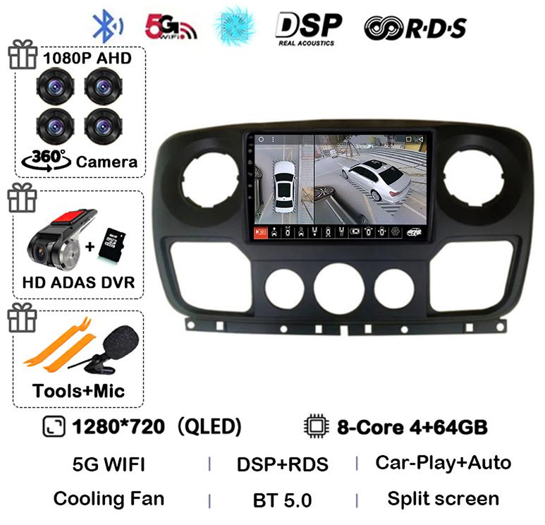 Android 14 Auto Carplay Car Radio For Renault Master Nissan NV400 Opel Movano 2010-2021 Multimedia Video Player GPS Wifi+4G QLED
