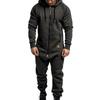 Heren eendelige jumpsuit met capuchon, effen kleur, lange mouwen, winter, warm, casual trainingspak met rits