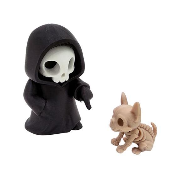 Mini Grim Reaper Statue, 3D Printed Halloween Skull Grim Reaper Figurine for Tabletop, Desk, Shelf Home Decor