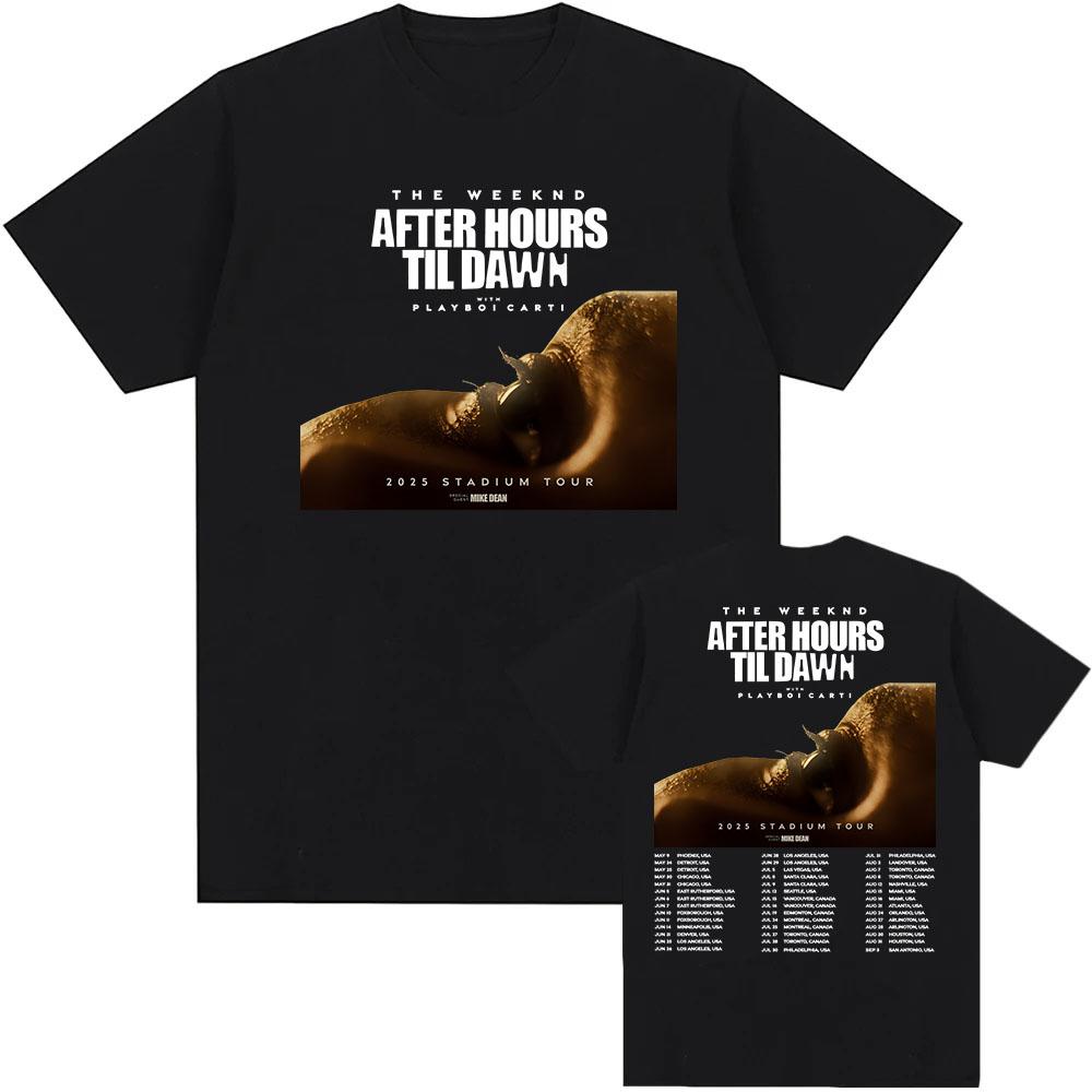 

Тур The Weekend After Hours Til Dawn 2025 Печатная футболка с коротким рукавом и круглым вырезом Футболка Хип-хоп Новая мода Графическая футболка XS