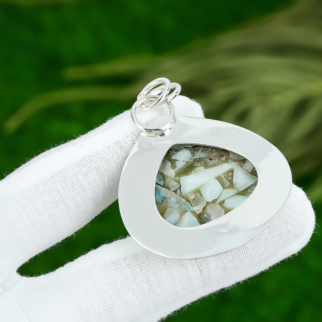 Pear Copper Amazonite Gemstone Bezel Trendy Sister New Pendant Sterling Silver