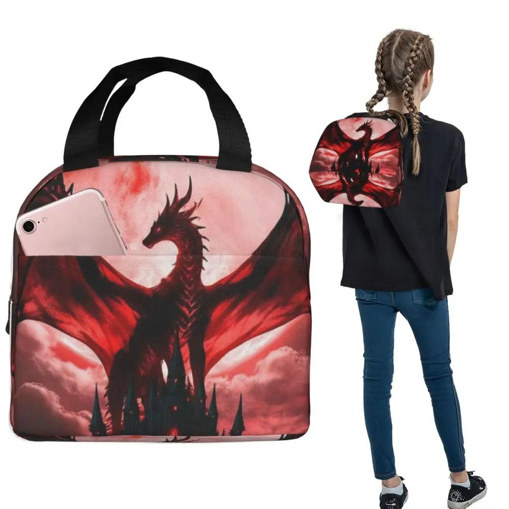 Dragon Red Moon Pattern Insulated Lunch Bag for Women Kids Portable Food Boxes Thermal Lunch Box Tote
