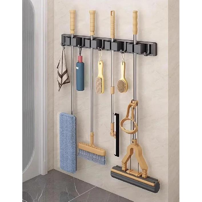 Mop and Broom Organizer Mop Holder Rack Mop Holder Wall Mounted Strong Broom Mop Holder Self With 5 Hooks Organizers Hang Broom Cup Holders 5