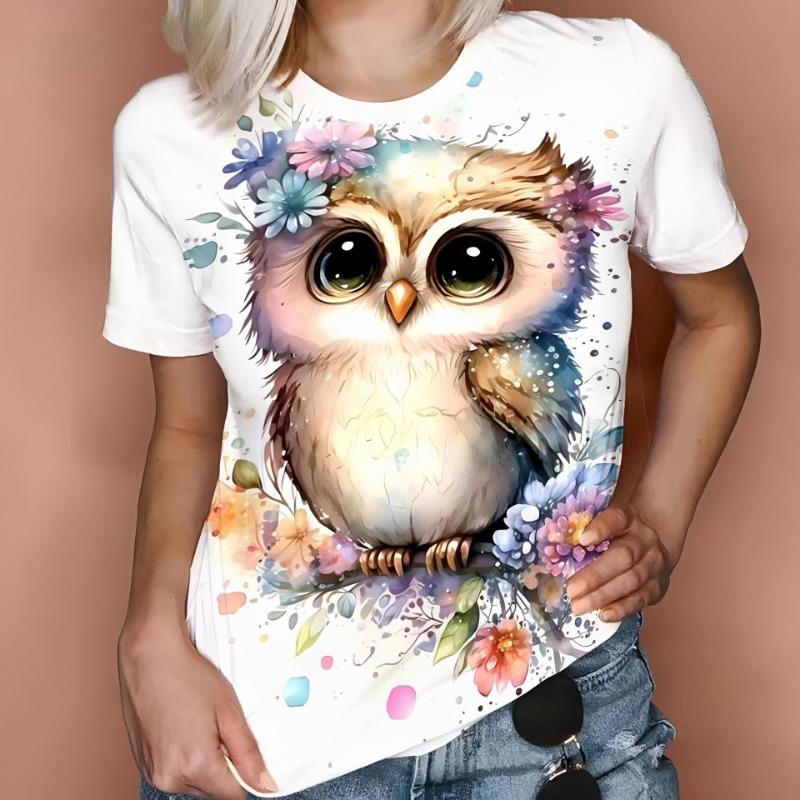 Summer Owl 3D Digital Printed Women's Casual Fresh T-Shirts Women’s