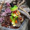 Small Outdoor Garden Decor Micro Landscape Ornament Mini Frog Violin Playing Statue