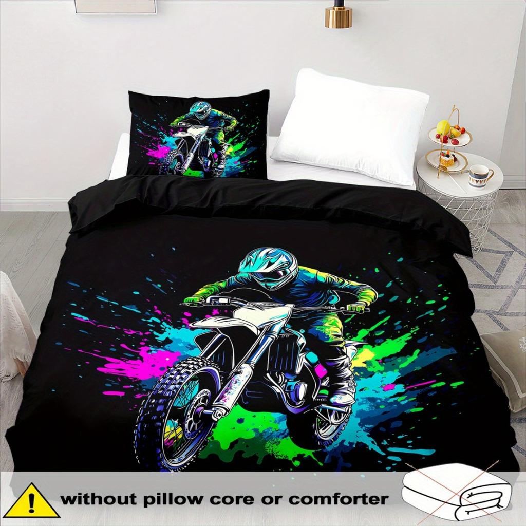 3pcs Cool Motorcycle Rider 3D Printed Bedding Set Comfortable Duvet Cover King Queen Twin Size Birthday Gift Bedroom Decoration