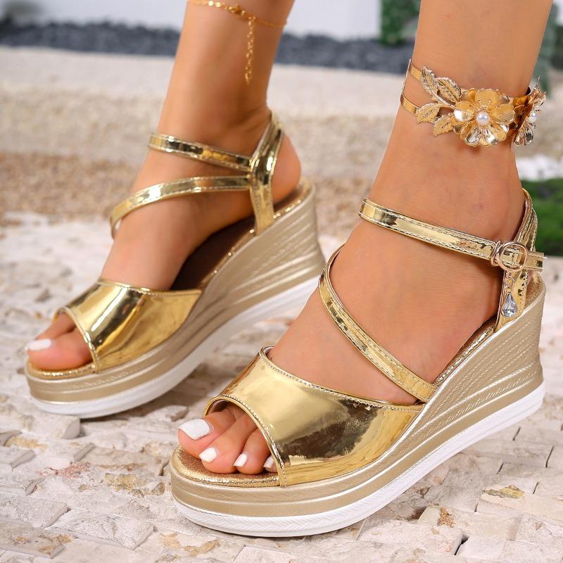 Fashion Summer New Fashion Versatile Platform Heightened Wedge Non-Slip Wear-Resistant One-Buckle Peep-Toe Sandals
