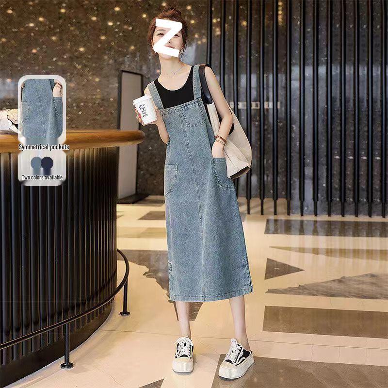 

Шикарное женское джинсовое платье-комбинезон средней длины - Лето 2025, корейский стиль для лестного образа S светло-синий