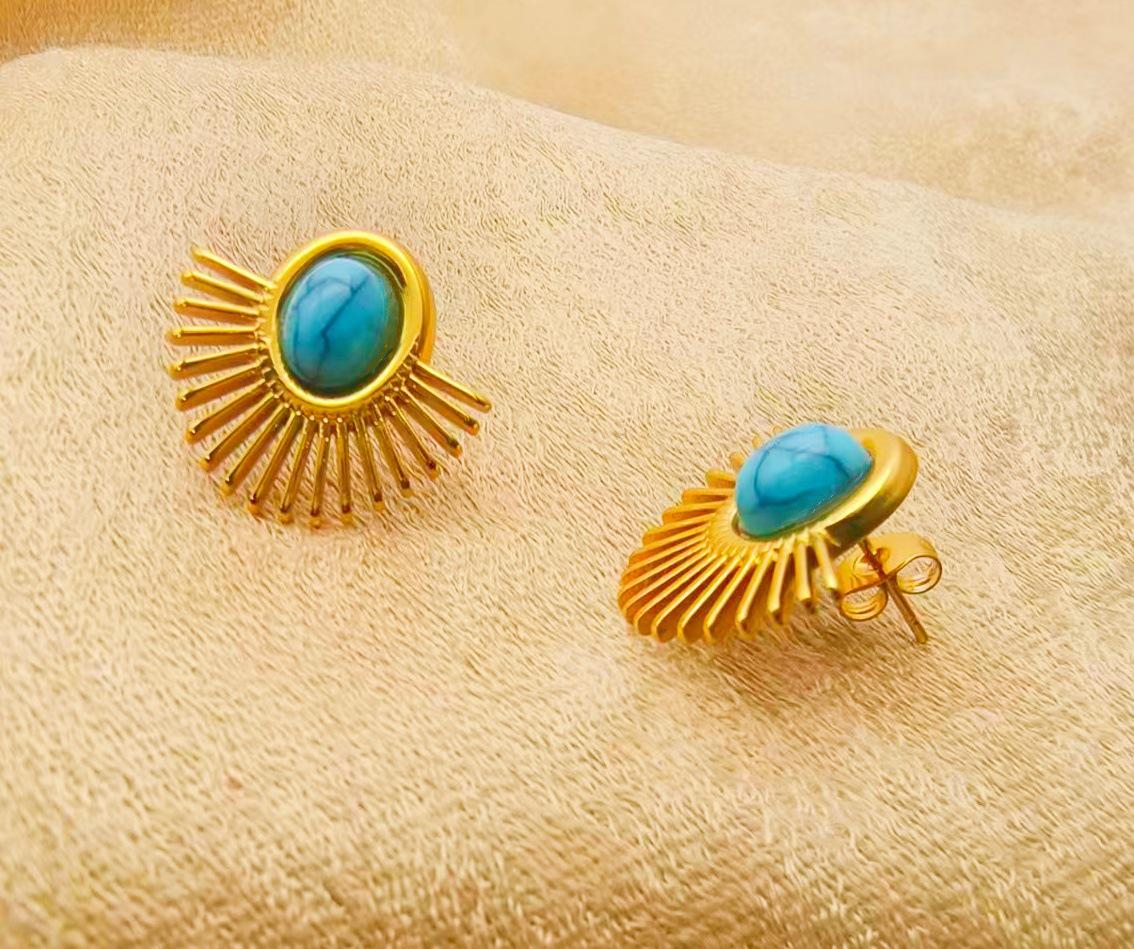 Бирюзовые Серьги из Титановой Стали в Винтажном Китайском Стиле - Легкая Роскошь, Премиальное Ощущение