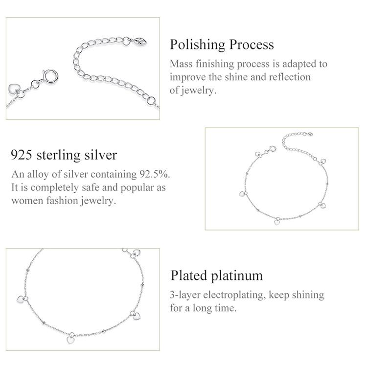 BAMOER Genuine 925 Sterling Silver Classic Heart-shaped Loving Heart Bracelet For Women Simple Design Jewelry