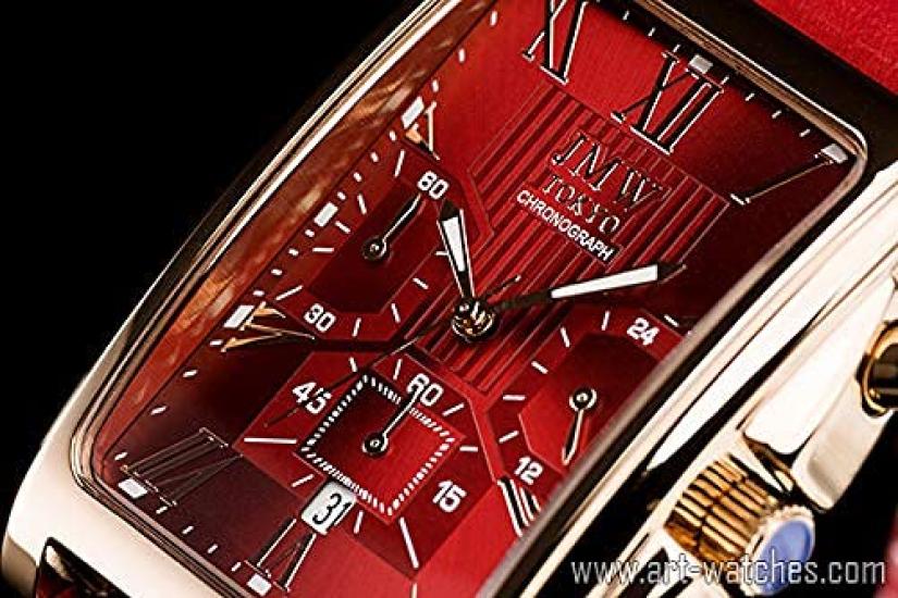 JMW TOKYO Quadratische Rote Rose Rechteckig Limitiert Seiko Quarz Leder Echt Schlicht Perfekt für den Tag Beliebtes Geschenk bis 300 Stück Herrenuhr, & Gold,