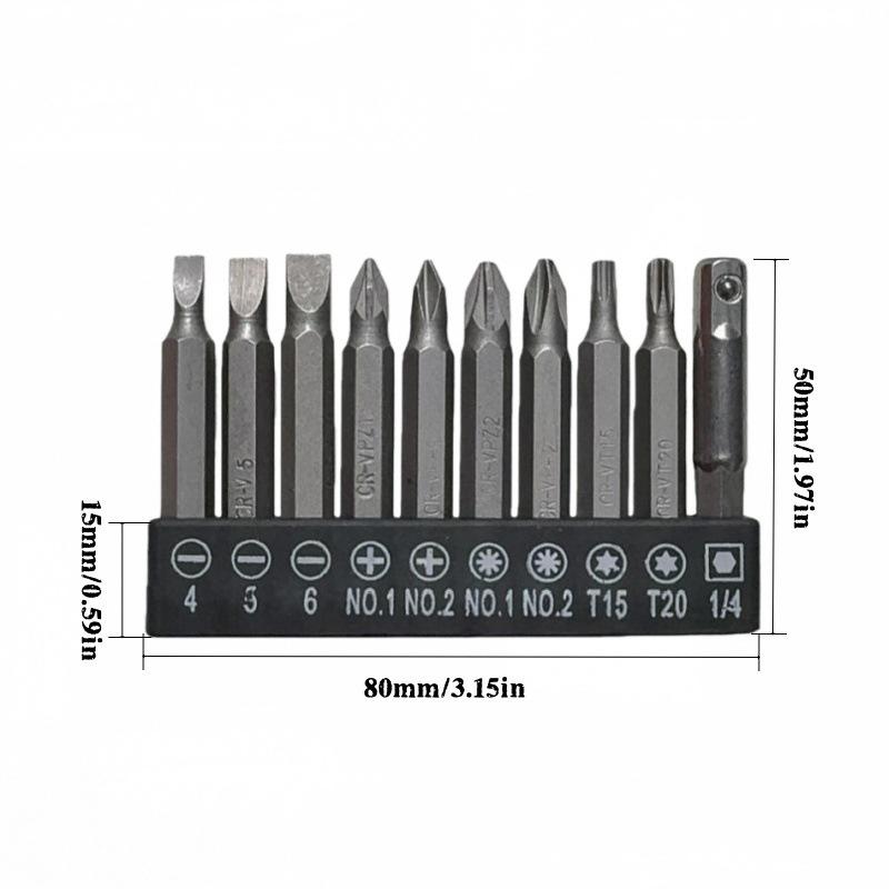 10-Piece Household Drill Bit Set: Phillips, Slotted, Electric Screwdriver Accessories