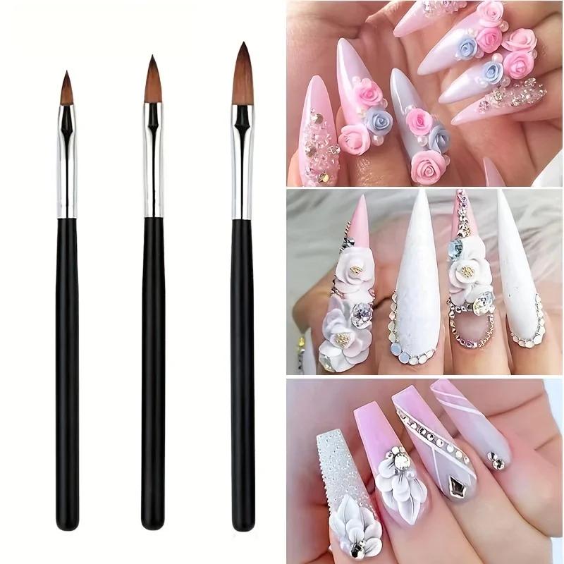 

3pcs Acrylic Nail Brushes Set For Acrylic Powder Nail Glue Acrylic Application/Extension/Carving Nail Professional Brushes