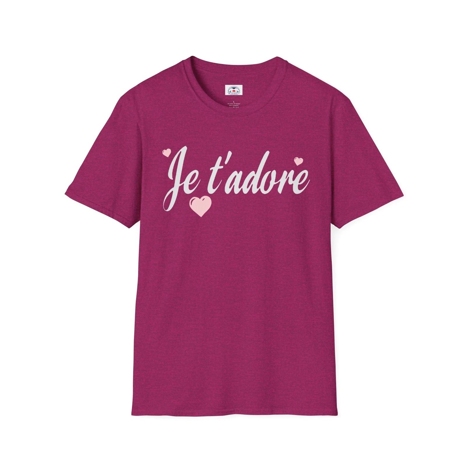 Romantic Je t adore Tee Cute T-Shirt Adore Positive Love Gifts Casual M