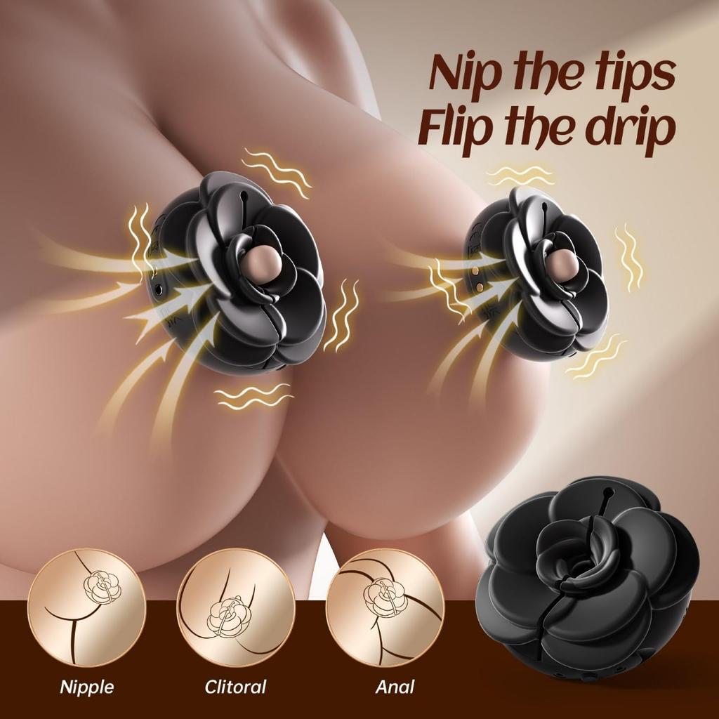 Rose Nipple Clamps BDSM Toy with 9 Vibration Modes, G-spot Clitoral Stimulation Female Adult Toy, Adjustable Nipple Vibrator  Sex Toys