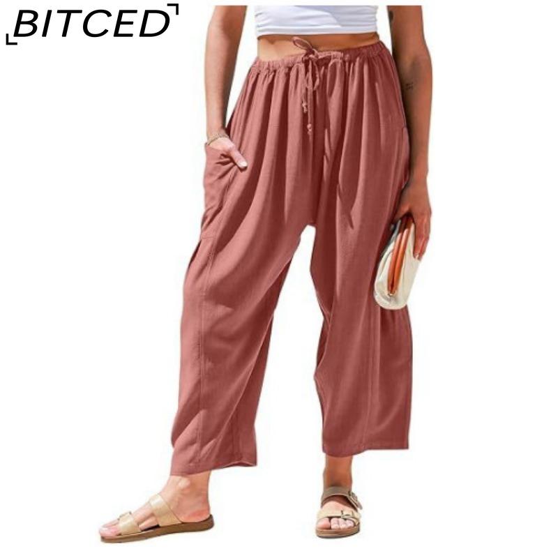 BITCED Damenmode, lässig, einfarbig, bedruckt, hohe Taille, Hosen und Caprihosen