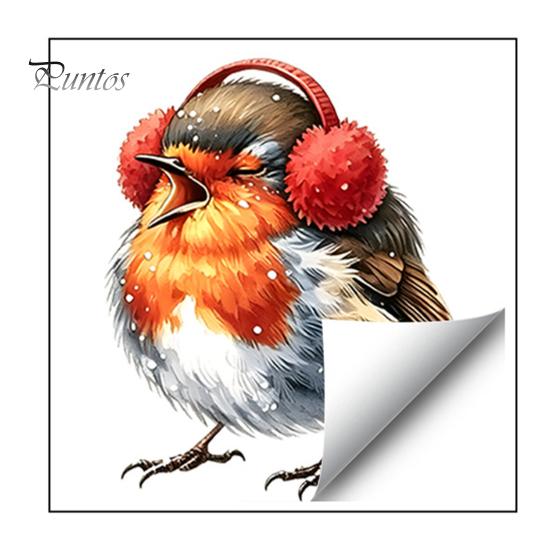 Indoor Outdoor Bird Decals Christmas Wall Sticker, Cute Watercolor with Wreath/Scarf/Hat/Ear Warmer, PVC Waterproof Creative Gifts for Home