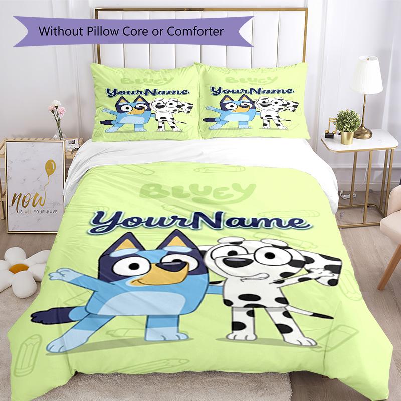 Bluey 45 Customize Your Name Bedding Set Breathable Duvet Cover with Pillowcases Home Decoration Birthday Gift