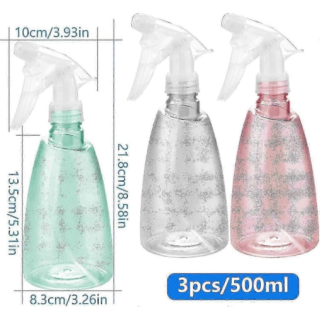 3 Pcs Water Spray Bottle 500ml Plastic Empty Spray Bottles With Fine Mist and