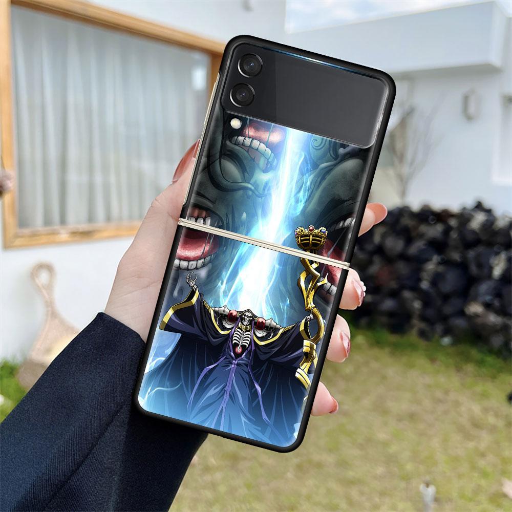 Case For Samsung Galaxy Z Flip 3 5G Black Hard Luxury ZFlip Phone Cover Fall Prevention Fashion PC Shell Overlord Skull Anime