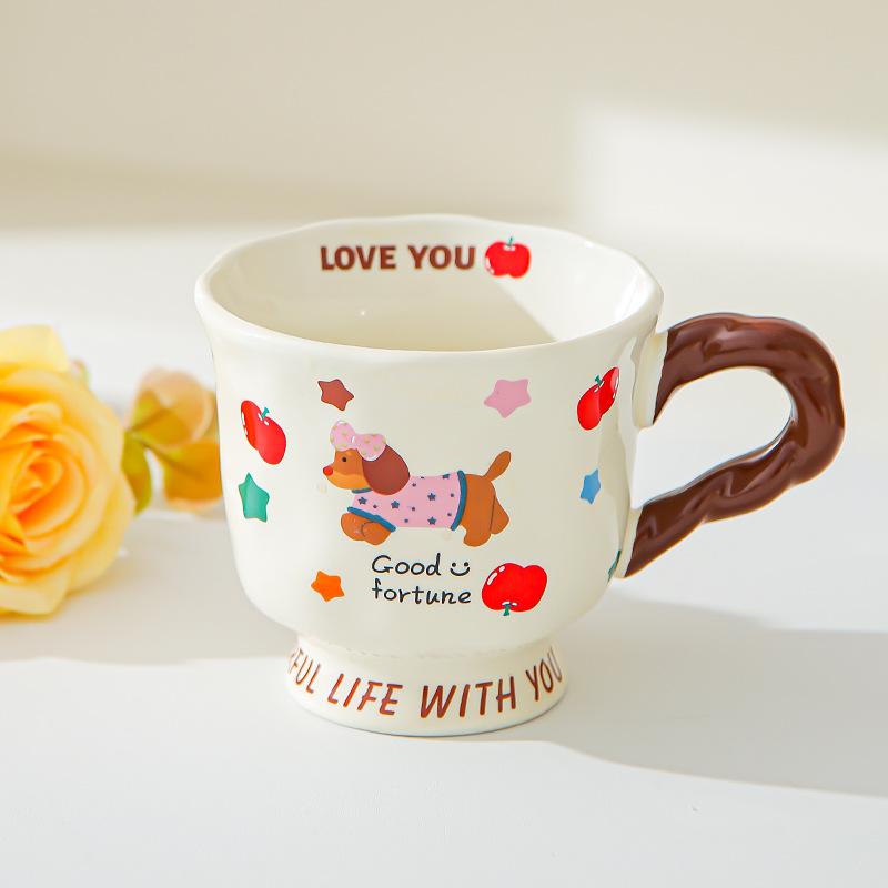 Creative cute dachshund ceramic mug couple cup water cup household coffee cup for friends birthday gift