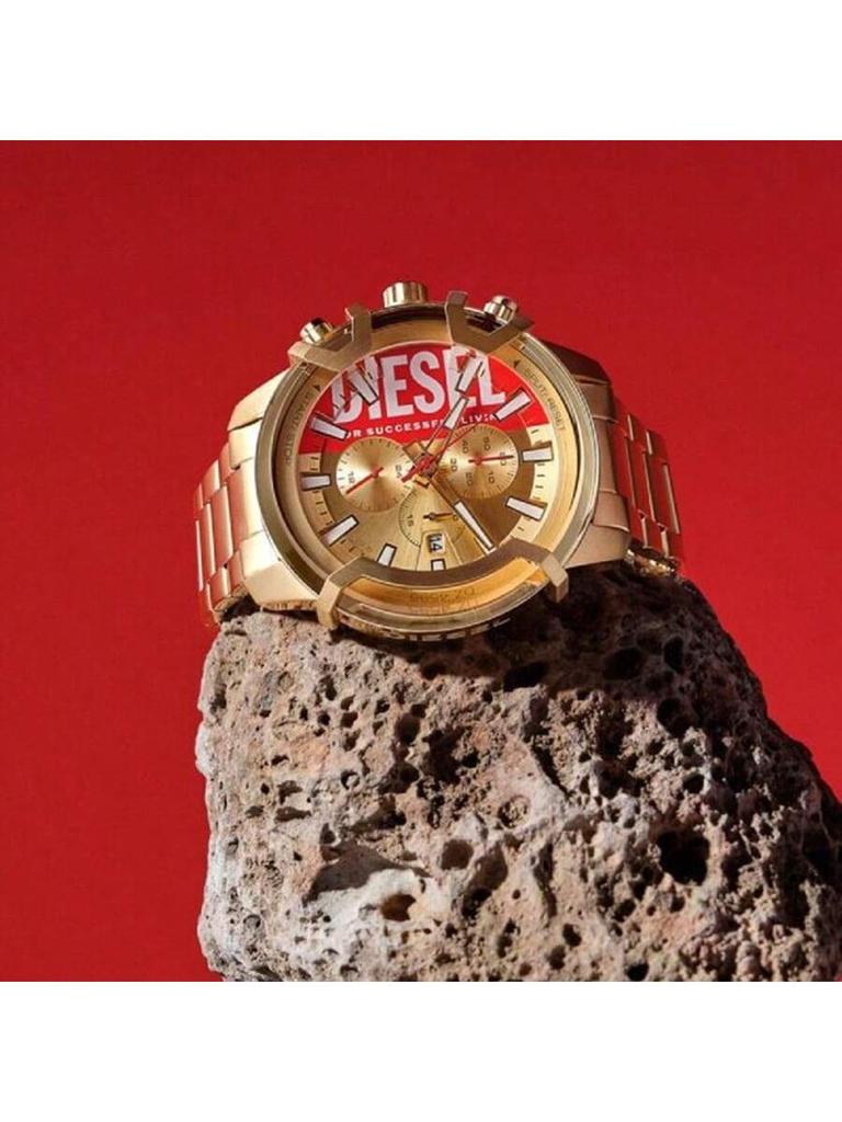 Diesel Griffed Chronograph Gunmetalfarbenes Edelstahluhr – 48 mm Graues Sunray-Zifferblatt, Gunmetalfarbenes Armband, Mineralglas –DZ4595