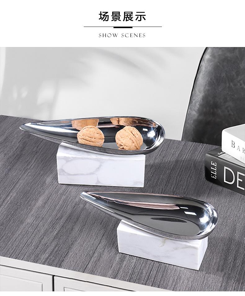 Marble Base Decorative Tray, Conical Stainless Steel Tray, Metal Trays, Home Living Room Coffee Table Desktop Storage Tray