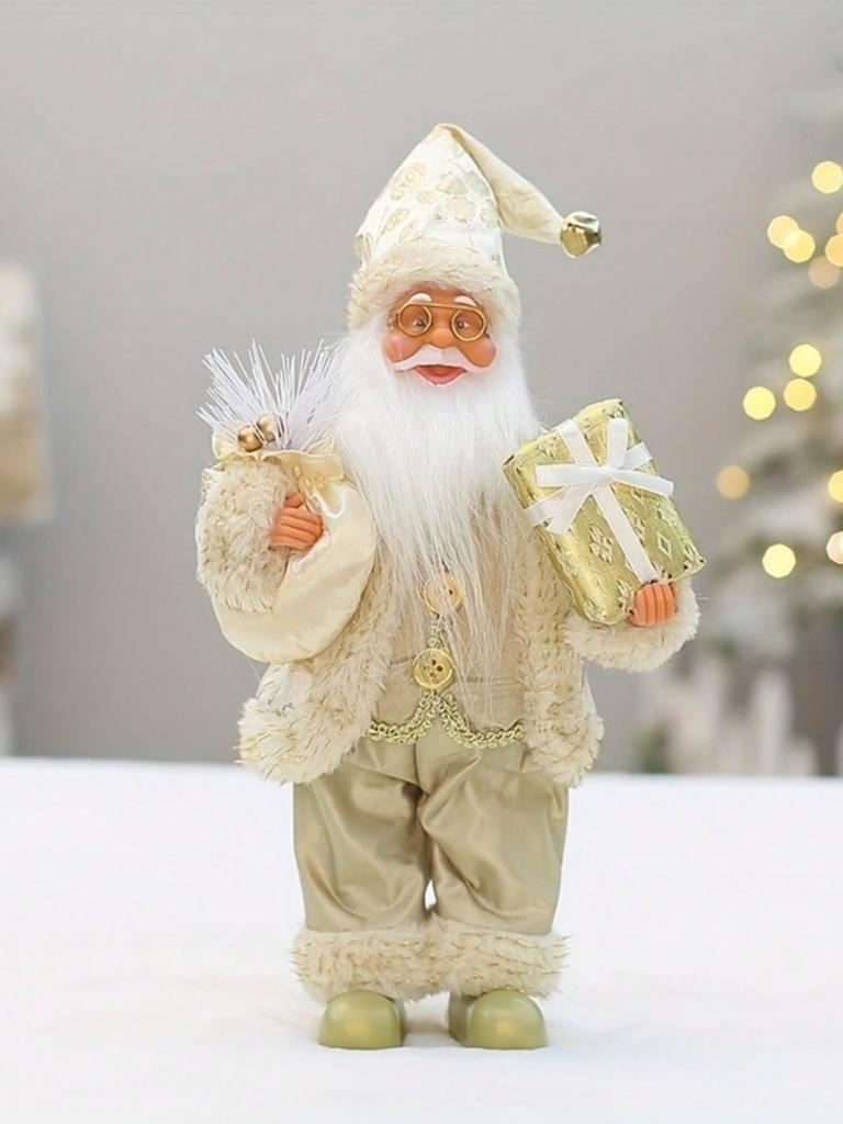 1pc Festive 12-inch Classic Santa Claus Statue: Golden and Silver White Christmas Decorations for Home, Kitchen, Hotel, and Offi