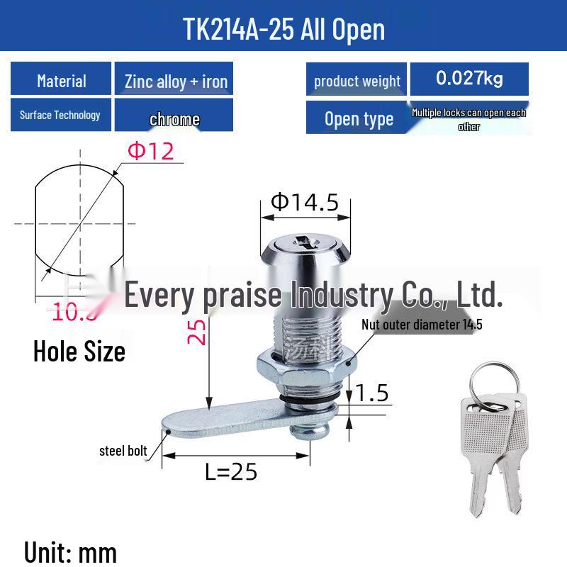 Mini Round 12mm Cam Lock for Jewelry Display, Instrument Cabinet, Light Box, or Miniature Doors