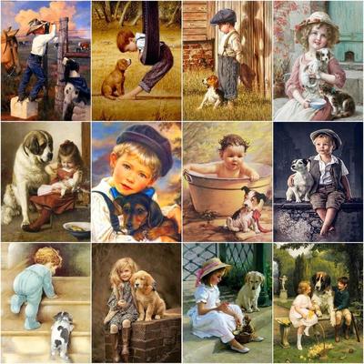 5d Diy Diamond Painting Child Dog Farm Home Decor Diamond Embroidery Girl Boy Animal Mosaic Crystal Hobby