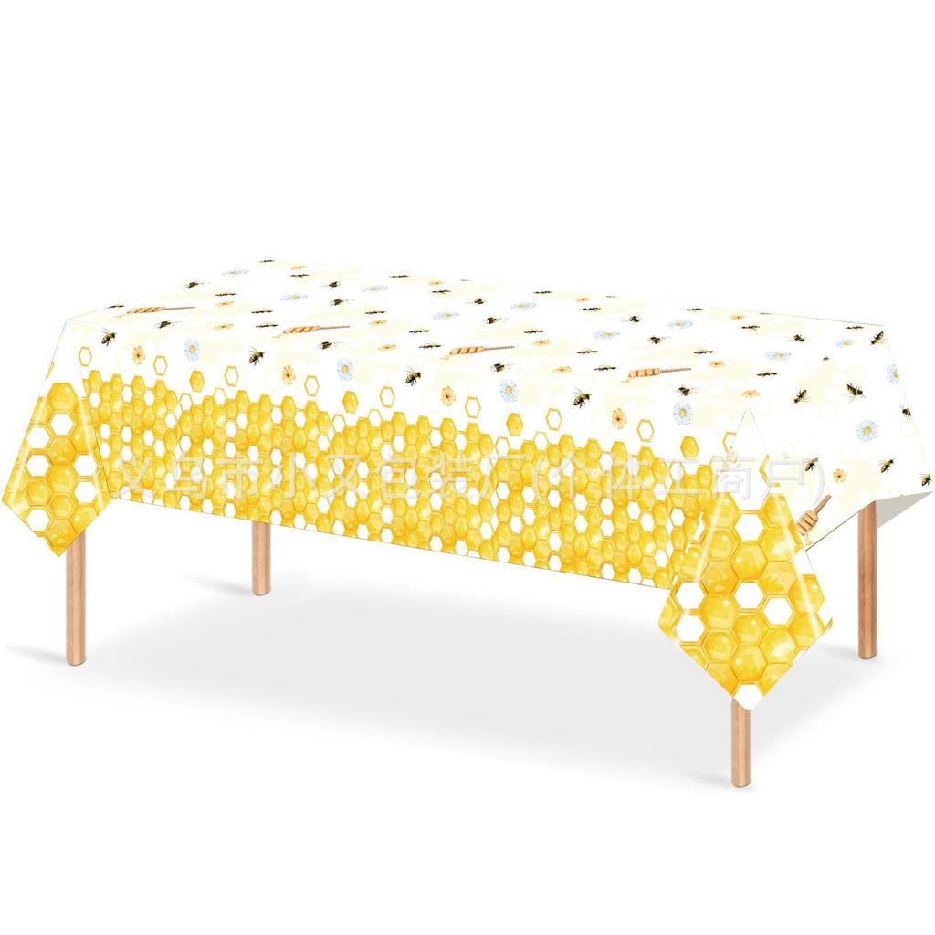 Bee Theme Party Set: Spring Picnic Plates, Cups, Flags, Tablecloth & Balloons