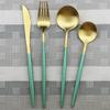 1pcs Green Metal Dinnerware Reusable Gold Flatware 304 Stainless Steel Cutlery Knife Fork Spoon Dessert Tea Kitchen Tableware