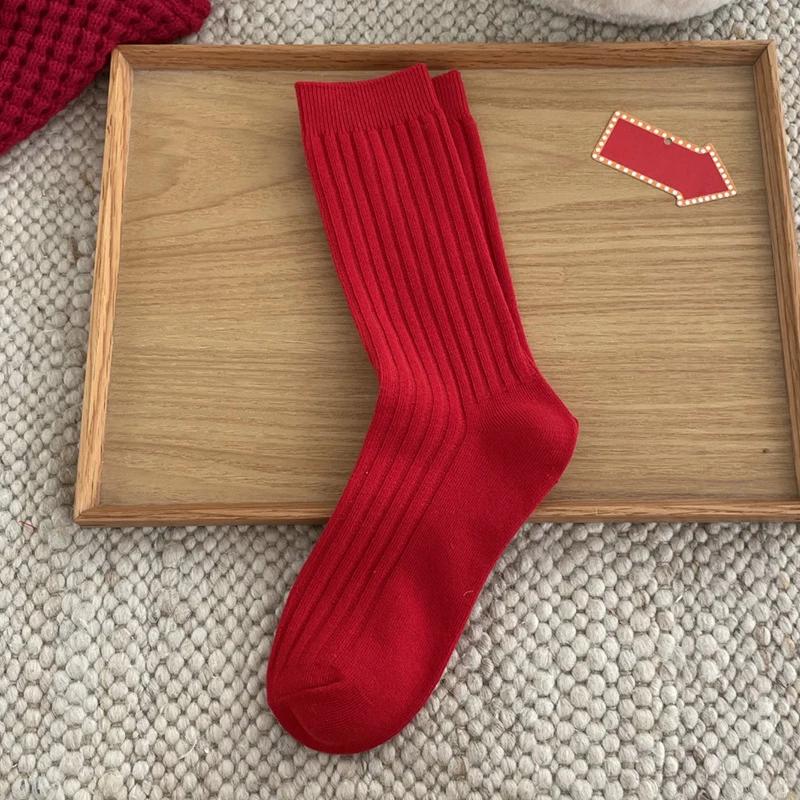 

Новогодние носки для женщин Зимние повседневные красные повседневные теплые носки Женские дышащие однотонные модные носки до середины голени Простые One Size