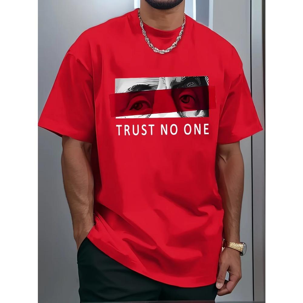 Men's Summer 100 Cotton Fashionable Sports Casual Loose Fit Plus Size TRUST NO ONE Printed Round Neck Short Sleeved T-shirt Top