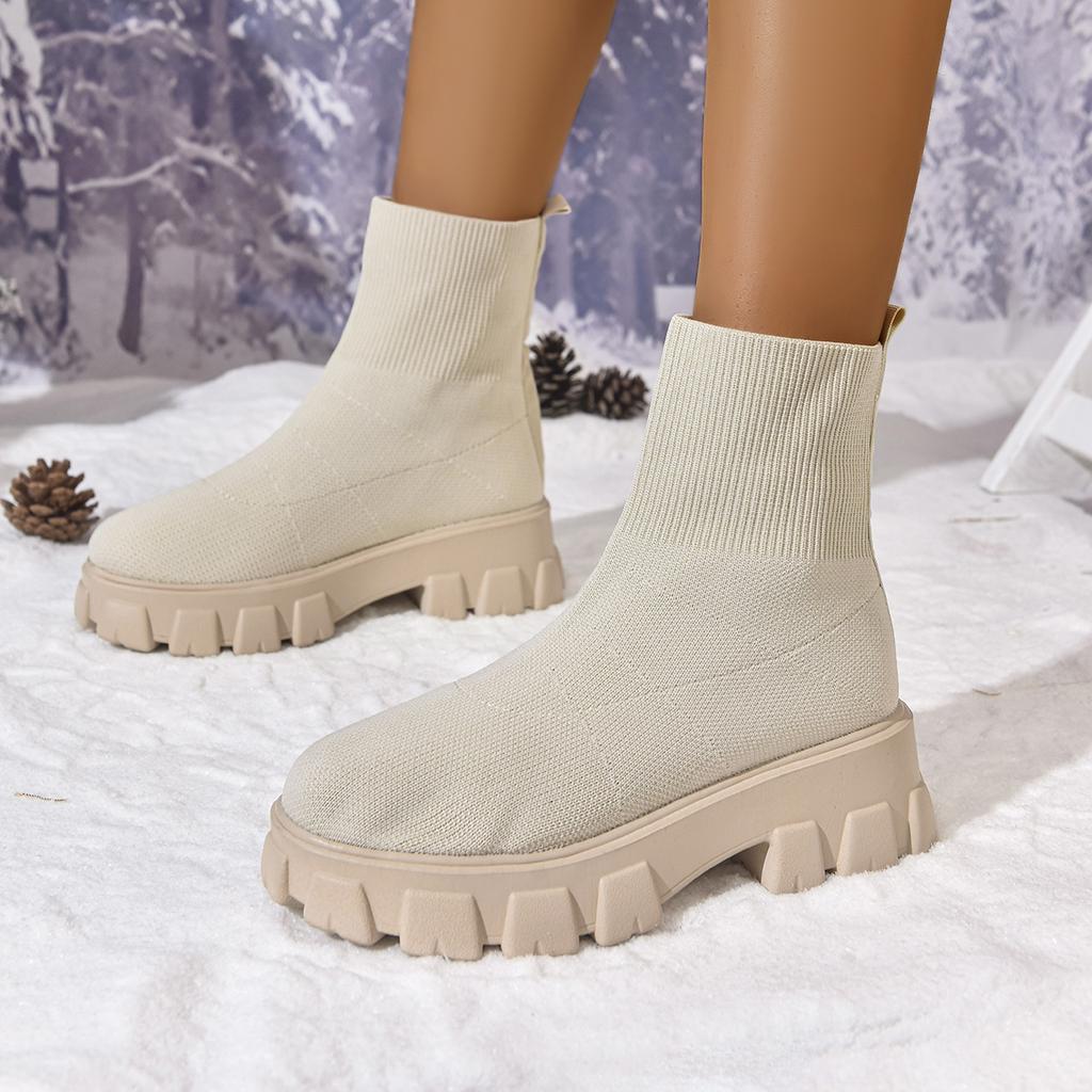 Women Short Boots Outdoor Autumn Winter Shoes for Women Luxury Ankle Boots Women Comfortable Knitting Platform Boots