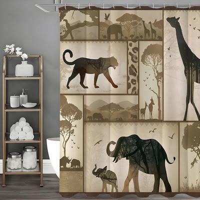 Animal Silhouette Forest Shower Curtain, Bathroom Decoration Shower Curtain, Waterproof Shower Curtain with Hooks